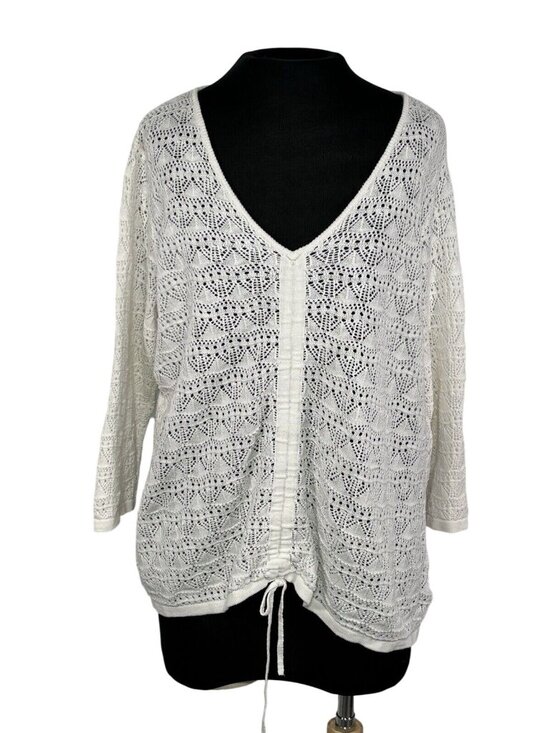 Torrid Sweaters - Torrid Open Stitch Pullover V-neck Cinched Front Sweater  Color White Size 2